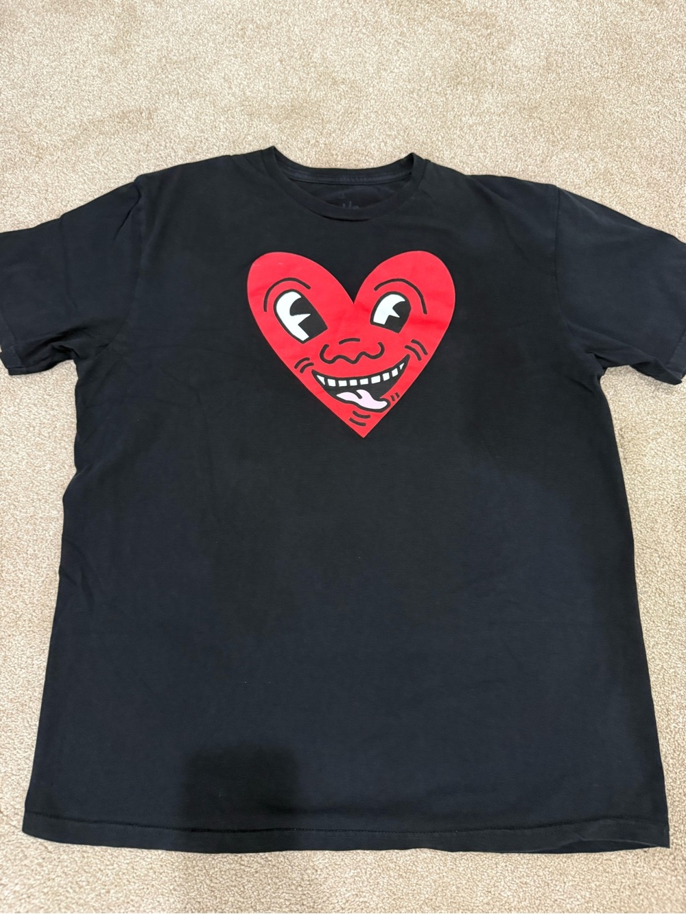 Keith Haring Black Heart Graphic T-Shirt Size L